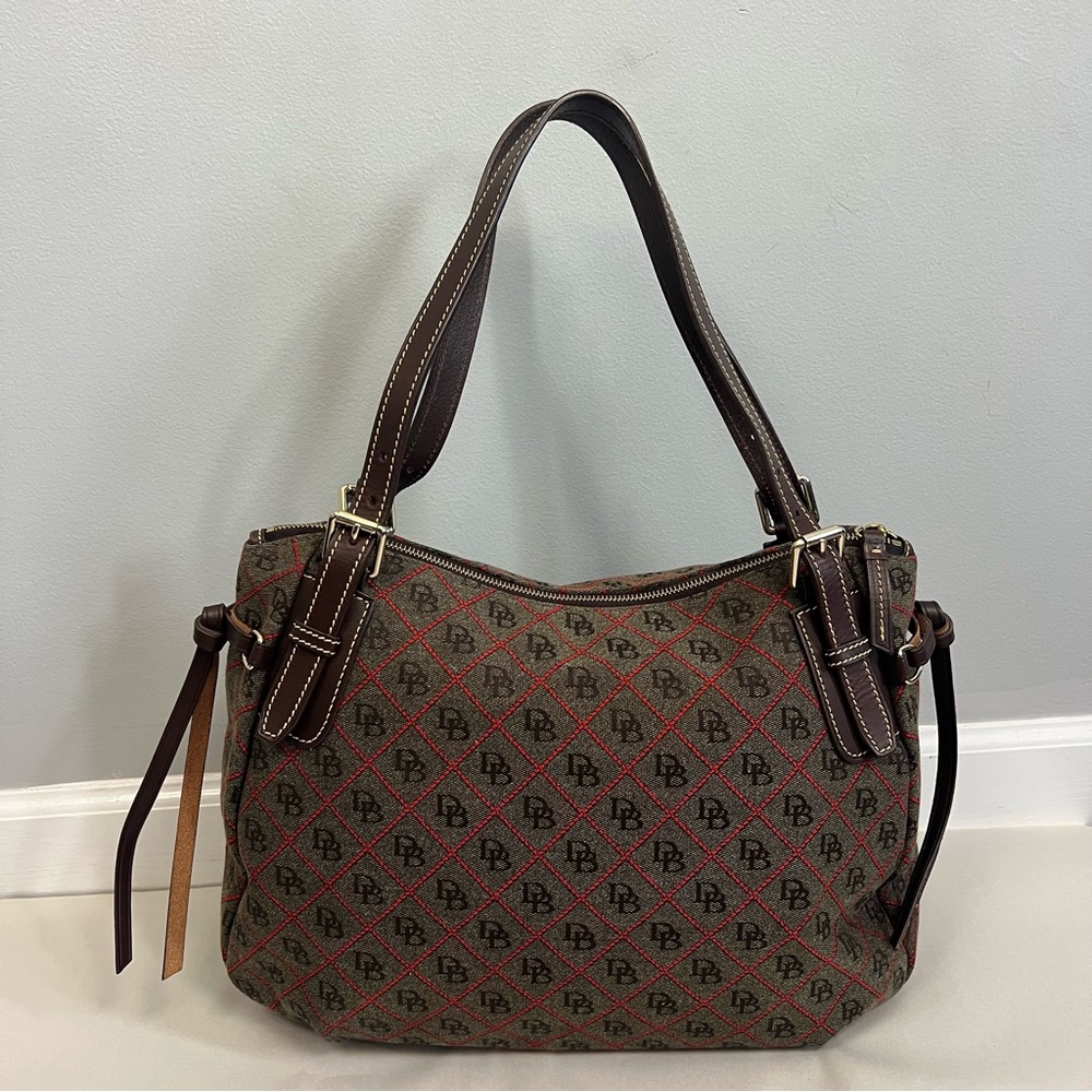 Dooney & Bourke Nina Large Shoulder Bag Brown Jacquard Leather Trim - Picture 5 of 13